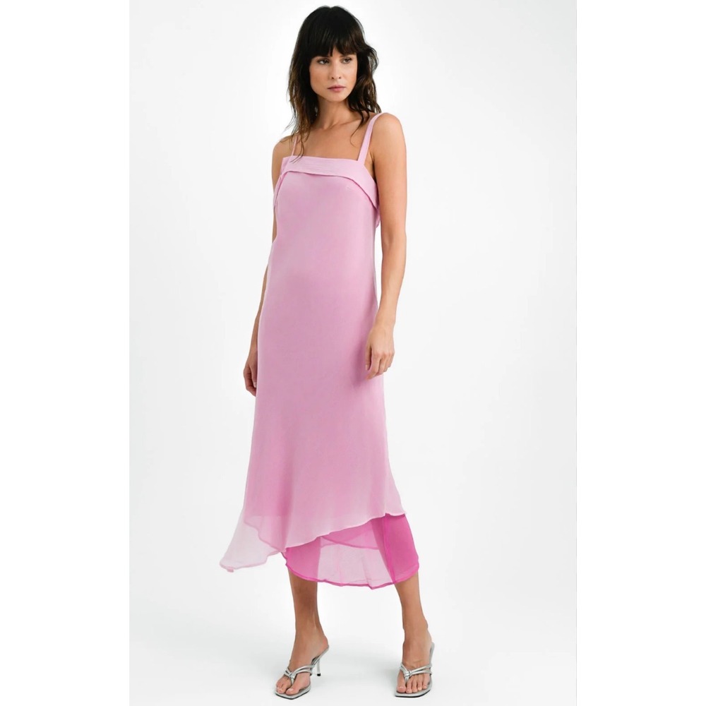 New Topshop Midi Dress 8 Blush Pink Layered Asymmetrical Barbiecore Wedding gues